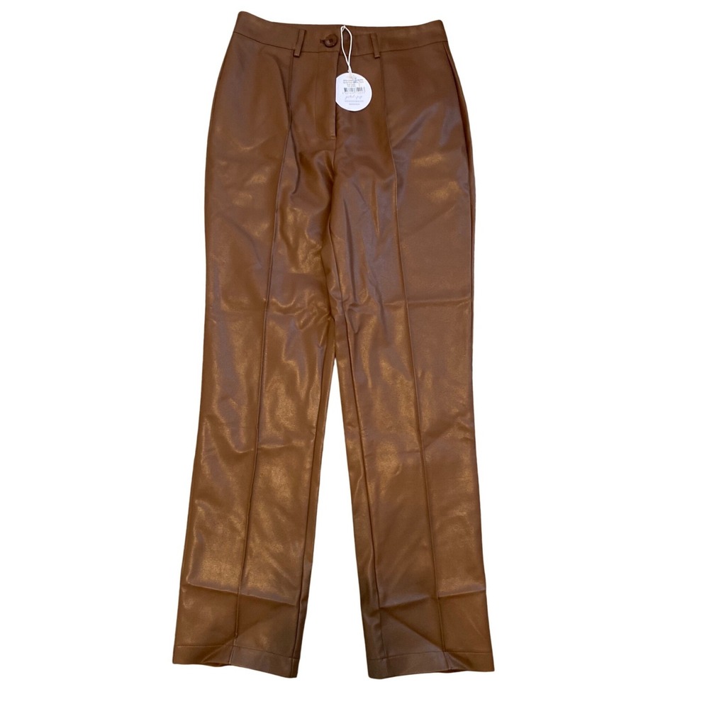 NWT Petal + Pup Faux Leather Pants Chocolate Brown High Rise Straight Leg S